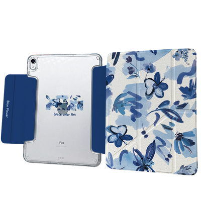 【3+y折x带笔槽】2025pro11代蓝色花适用苹果平板ipadair7保护套华为matepad11.5s搭扣10透明12.2mini壳防弯6