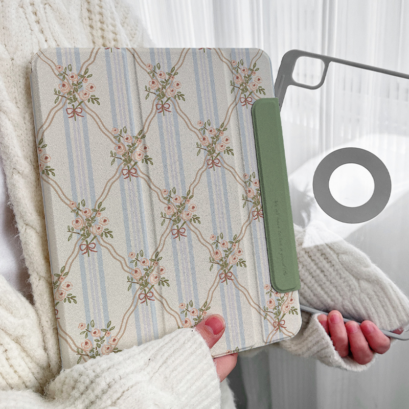 【圆环磁吸x可拆分】碎花适用苹果平板ipadair6保护套第十代10.9绿色带笔槽pro11/12.9亚克力mini防摔5壳2024