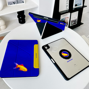第11代深蓝ipadair7保护套pro华为matepadair12适用小米平板7透明5带笔槽vivo壳iqoo2金鱼6 y折磁吸拆分