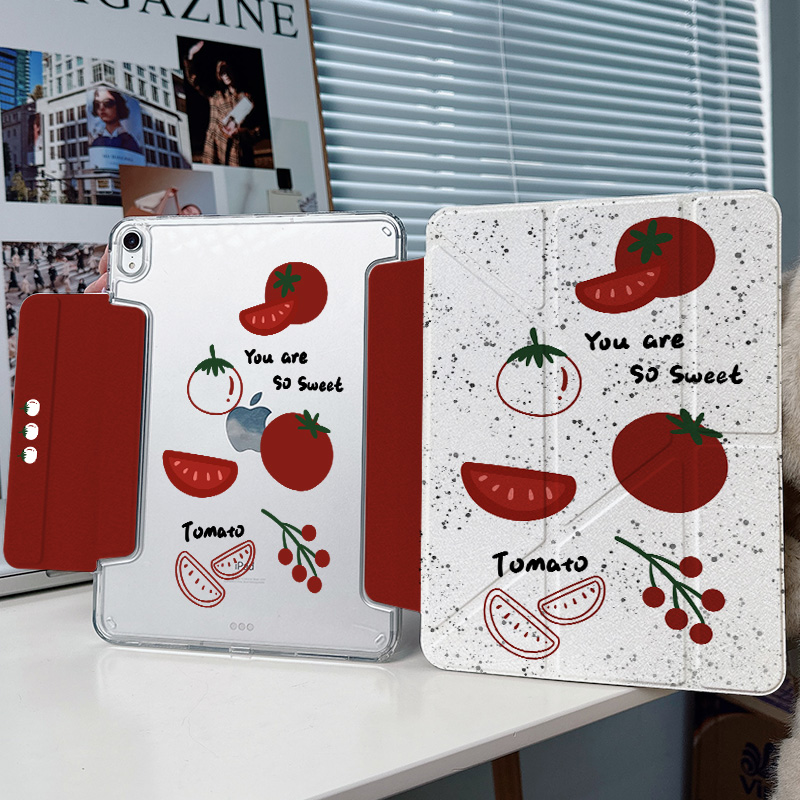 【y折搭扣x兼容笔套】创意番茄适用苹果ipadair6保护套红色2024新款pro11/13寸无笔槽搭扣华为matepad11.5s壳