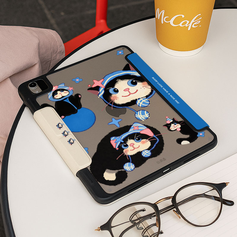 【3+Y折搭扣带笔槽】蓝色猫咪华为matepad11.5s适用ipadair7保护套小米8pro11.2休眠5第11代6壳oppo2卡通13.2