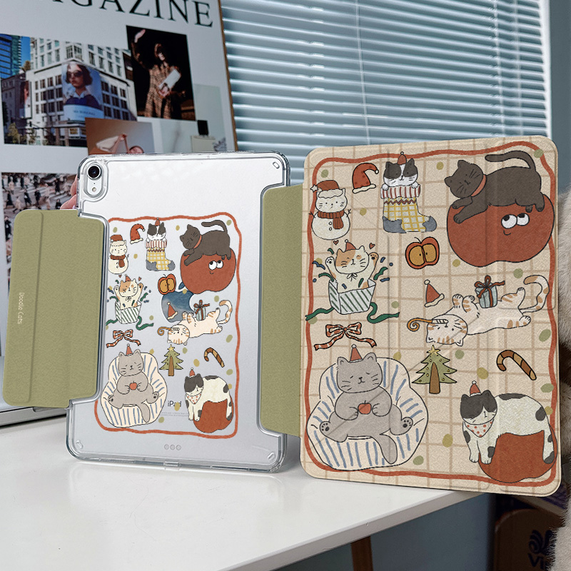 【3+y折x带笔槽】猫咪ipadair7保护套涂鸦亚克力11.2适用华为matepad12.2透明11.5s小米平板7搭扣pro11壳13.2