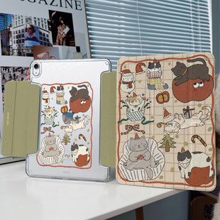猫咪ipadair7保护套涂鸦亚克力11.2适用华为matepad12.2透明11.5s小米平板7搭扣pro11壳13.2 y折x带笔槽