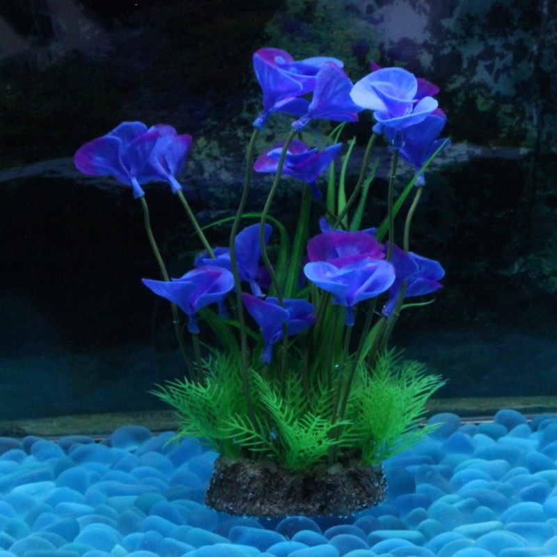 直销鱼缸紫色水草仿真绿色花草摆件桔色植物高21厘米水族造景装饰