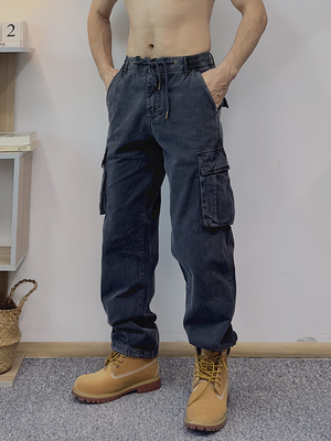 松北春季新款多口袋束脚工装裤男美式复古水洗宽松直筒休闲长裤潮
