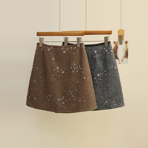 重工亮片半身裙女2025秋冬新款