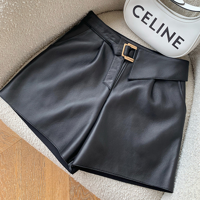 高腰小个子短裤女显瘦皮裤