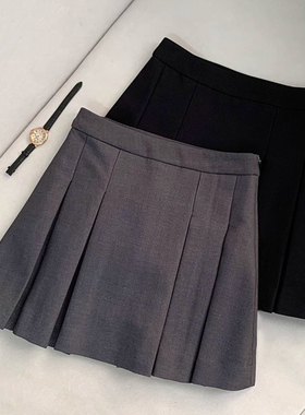 半身裙女夏2026新款灰色高腰百褶裙百搭洋气西装黑色显瘦a字短裙