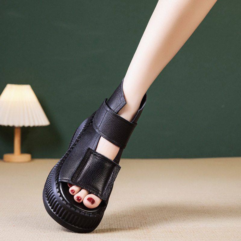 真皮罗马凉鞋女外穿2025春夏新款小个子增高鱼嘴女鞋女士厚底凉鞋,女鞋,罗马凉鞋,淘宝优惠券,粉丝福利购,淘宝优惠卷