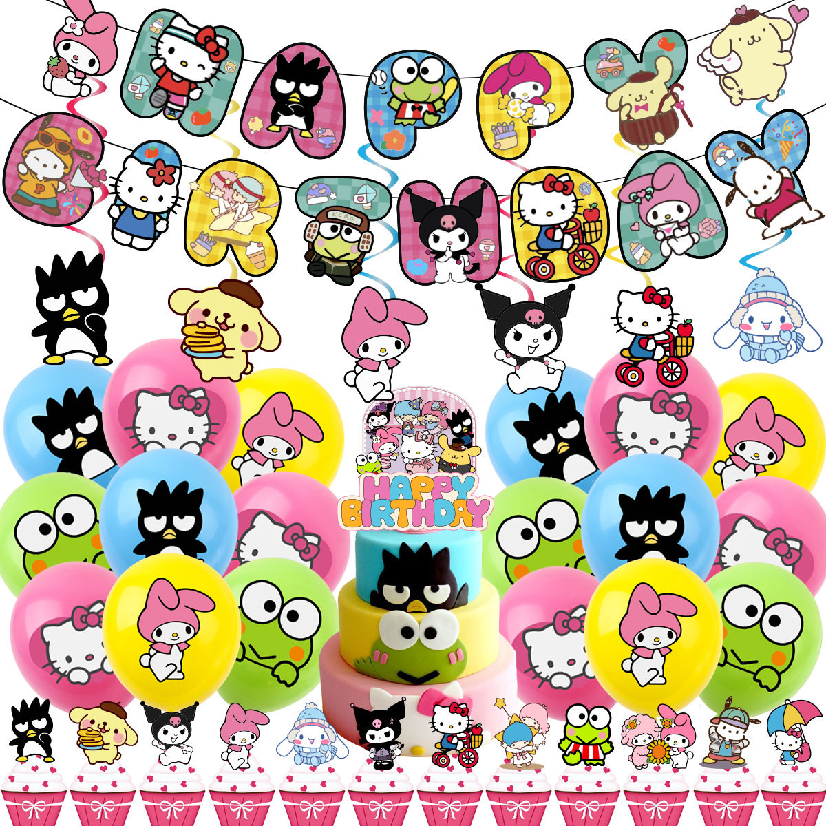 三丽鸥主题生日派对装饰横幅气球套装美乐蒂库洛米KT猫拉旗蛋糕插,节庆用品/礼品,节日装扮用品,淘宝优惠券,粉丝福利购,淘宝优惠卷