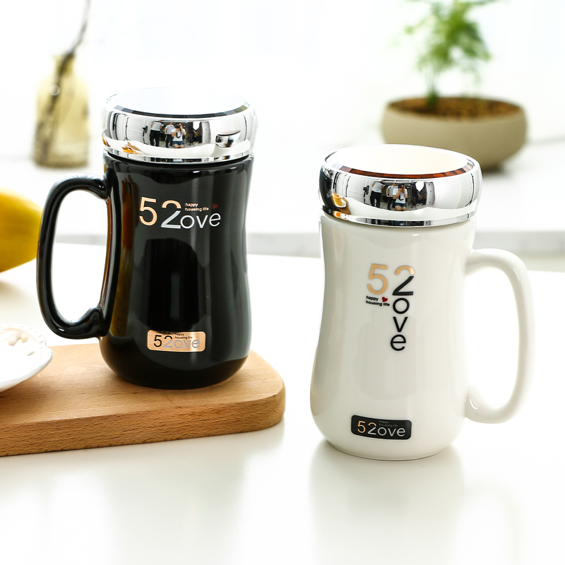 子一对创意潮流韩版不离不弃咖啡杯带盖勺一杯子一辈子水杯