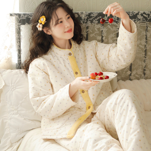 富朵三层夹棉冬季 月子服产后保暖棉袄加绒加厚孕妇睡衣家居服套装