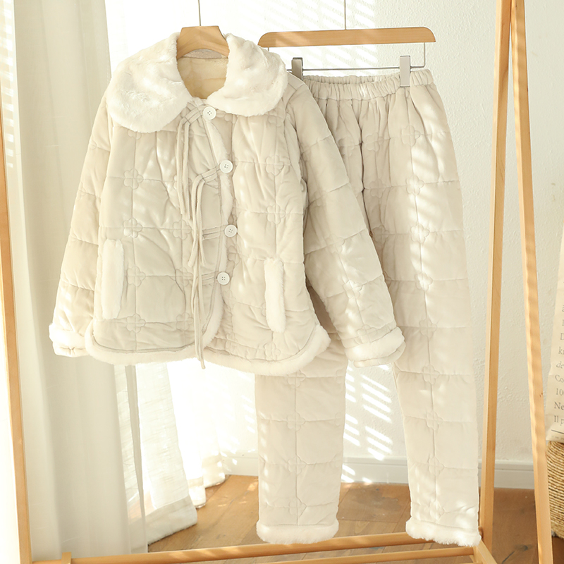 夹棉保暖法兰绒棉袄月子家居服