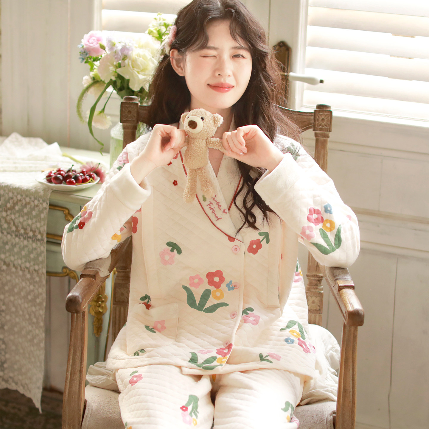 富朵孕妇睡衣秋冬加厚纯棉保暖空气棉月子服冬季产后哺乳家居套装