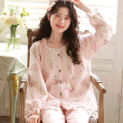 富朵孕妇睡衣秋冬加厚纯棉保暖空气棉月子服冬季产后哺乳家居套装