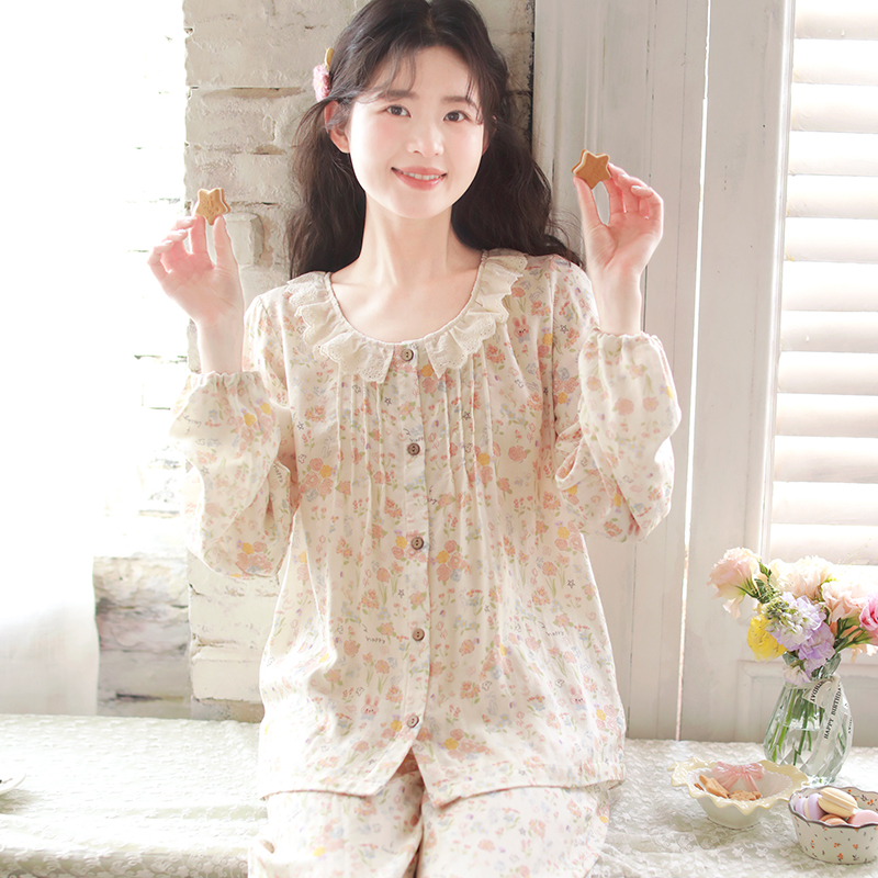 富朵凉感竹纤维夏季睡衣女士薄款长袖可外穿甜美家居服春秋季套装