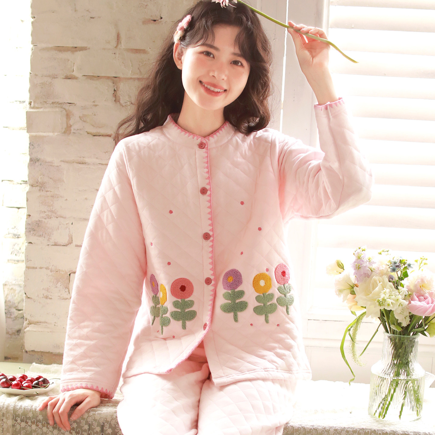 富朵秋冬空气棉月子服孕妇加厚夹棉睡衣产妇保暖哺乳衣家居服套装