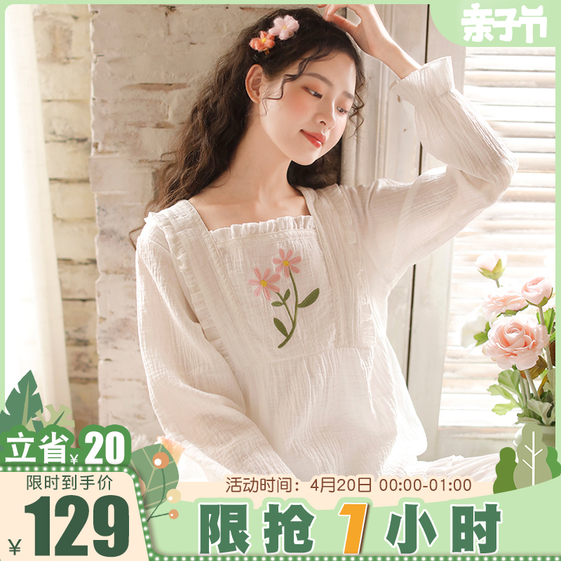富朵纯棉纱布月子服5月薄款哺乳睡衣吸汗孕妇春秋4产后喂奶家居服