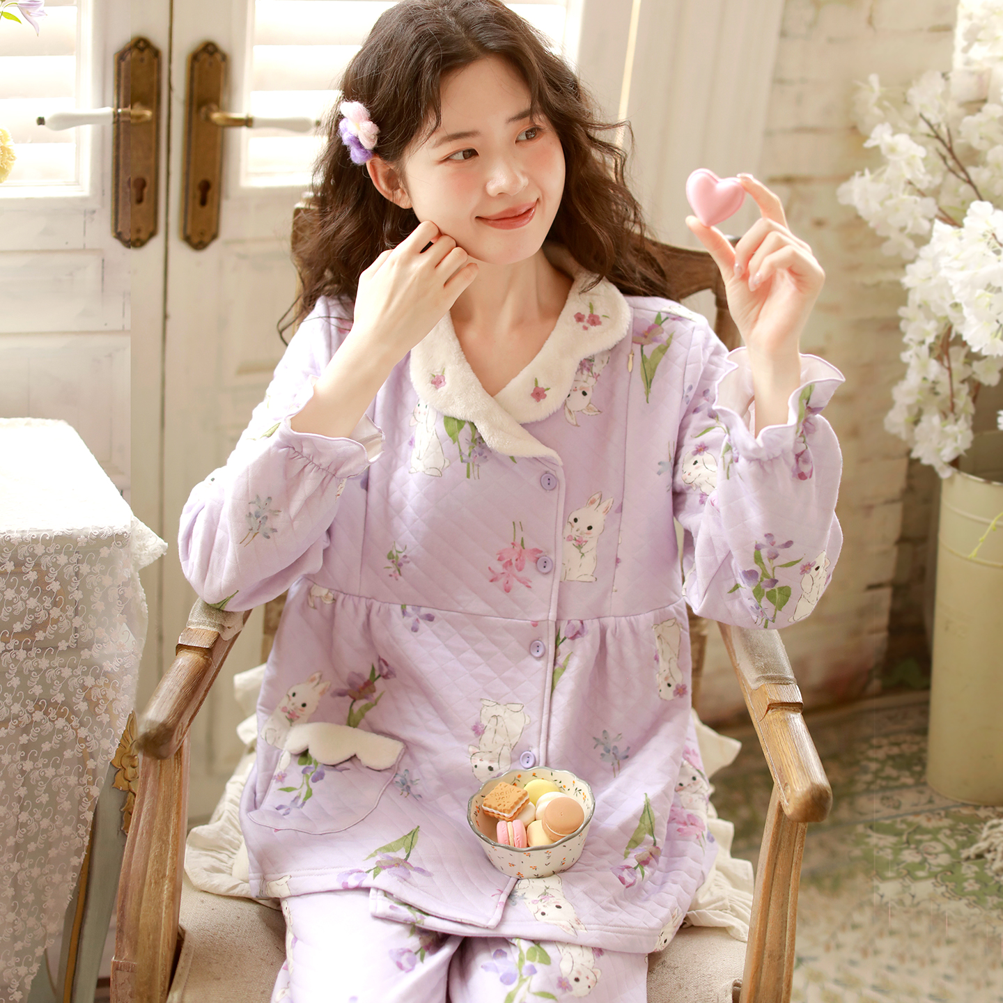 富朵空气棉月子服秋冬加厚保暖孕妇睡衣产后哺乳衣产妇家居服套装