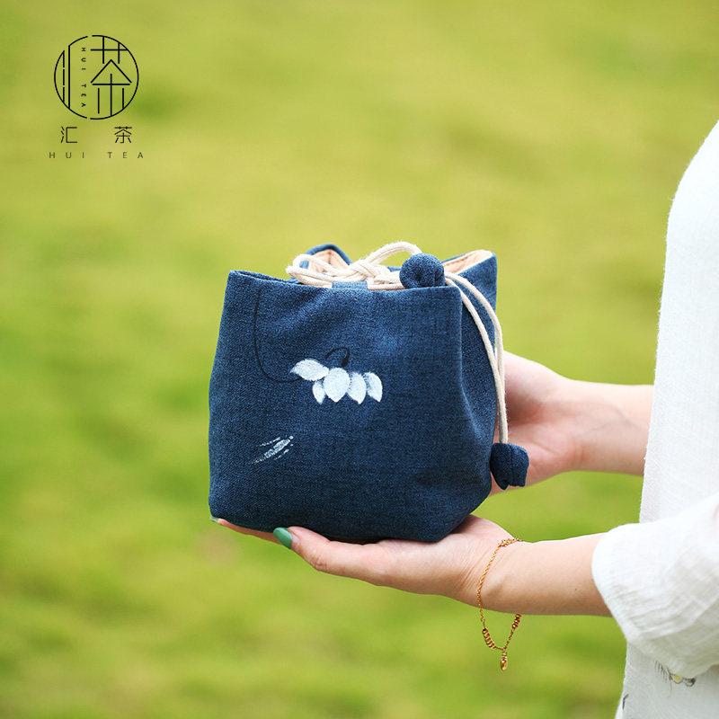 汇茶中式棉麻布艺收纳茶杯袋便携式简易旅行布包茶具壶盖碗保护袋