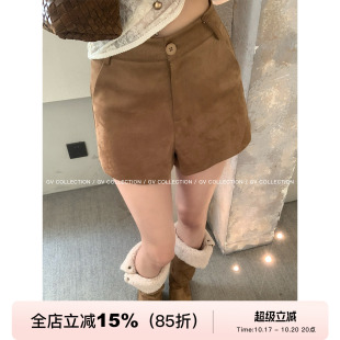 GV大白哥 美式万金油 美拉德柔软百搭麂皮绒短裤秋季新款裤子女