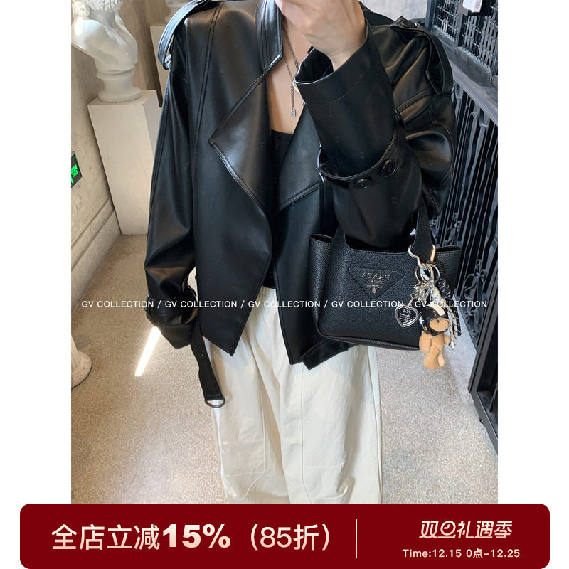 翻领机车皮衣上衣外套pu皮