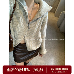 新款 大翻领立领棒针毛衣上衣外套女秋季 高级感 伦敦往事 GV大白哥