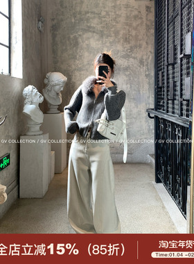 GV大白哥 内绒Row系 天丝棉加绒结构阔腿牛仔裤秋冬裤子女百搭