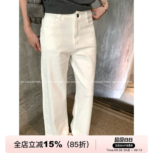 直筒牛仔阔腿高腰显瘦九分裤