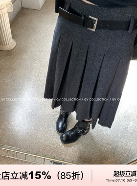 GV大白哥 伦敦矜贵 毛呢质感英伦百褶裙冬季新款裙子女百搭遮肉