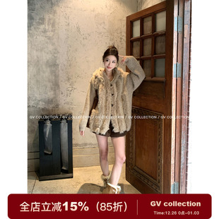 GV大白哥 海盐暖意 羊毛连帽毛衣设计感拼接立体毛上衣冬季新款女