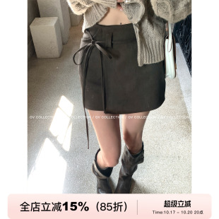 GV大白哥 斜搭裁片 设计打结麂皮半身裙防走光秋冬新款裙子女百搭