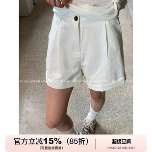 显瘦裤 GV大白哥 三分裤 清爽万搭 子宽松女夏新 轻薄棉感翻边短裤