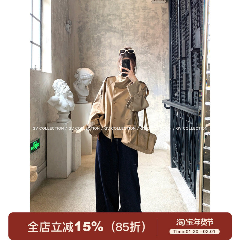 GV大白哥 英伦经典 ac*e立领双排扣短款风衣外套秋季新款女上衣,女装/女士精品,风衣,淘宝优惠券,粉丝福利购,淘宝优惠卷