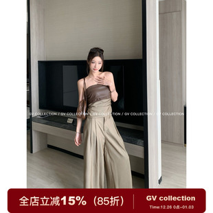 套装 拼皮复古弹力抹胸阔腿裤 早秋穿搭女 VTG复兴 GV大白哥