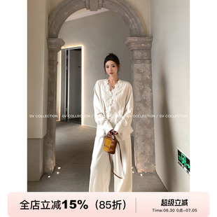 GV大白哥 塞纳画廊 亚麻立体刺绣新中式花朵上衣衬衫春夏新款百搭