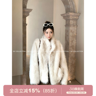 GV大白哥 摩登银狐 翻领环保仿狐狸毛外套大衣冬季新款保暖上衣女