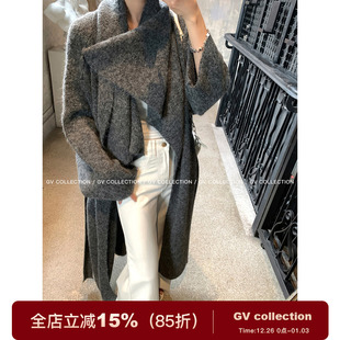 羊毛毛呢外套秋季 叠领两穿带腰带开衫 上衣女 Row系秀场 GV大白哥