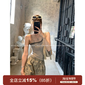 棉感螺纹舒适斜肩背心设计感休闲无袖 GV大白哥 极简入夏 上衣女夏