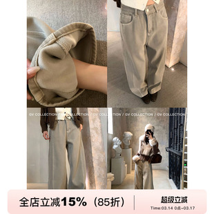 GV大白哥 Row系工装 加绒加厚直筒弯刀美式水洗工装解构牛仔裤子