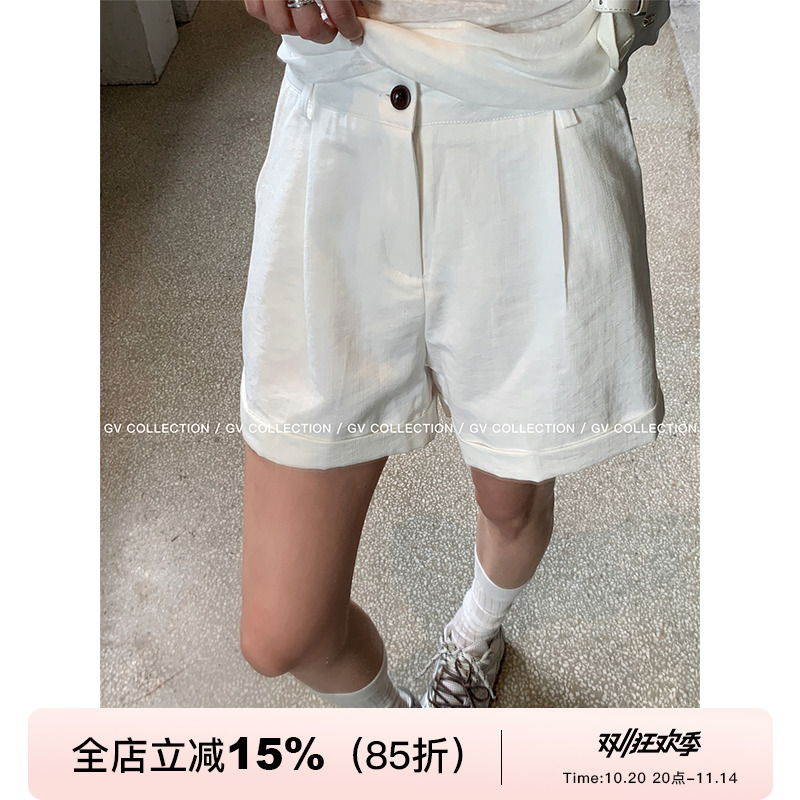 轻薄棉感翻边短裤三分裤