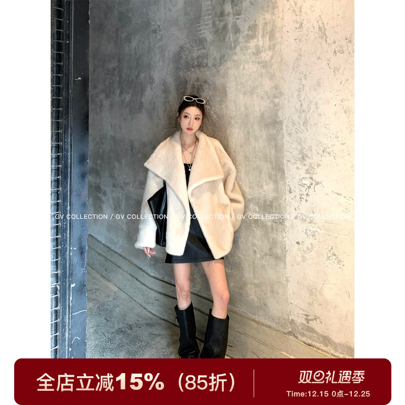 大翻领环保毛廓形外套