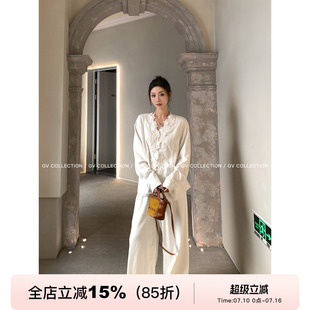 GV大白哥 塞纳画廊 亚麻立体刺绣新中式花朵上衣衬衫春夏新款百搭