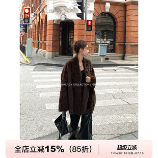 GV大白哥 深巧中古 廓形环保皮毛一体开衫外套冬季保暖上衣女