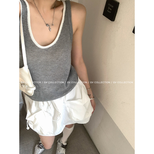 GV大白哥 轻氧呼吸 撞色U领松弛感镂空无袖背心夏季新款百搭上衣