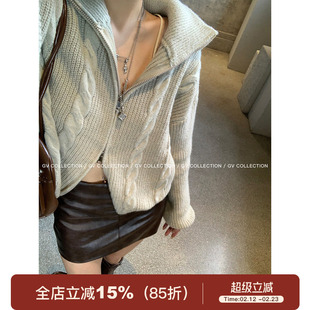 GV大白哥 伦敦往事 大翻领立领棒针毛衣上衣外套女秋季新款高级感