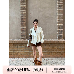 女独特 大翻领麂皮拉链短外套设计感早秋新款 GV大白哥 伦敦学院