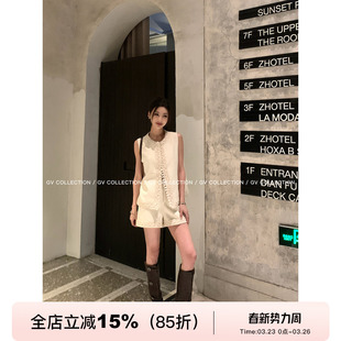 重工买手 气质上衣裤 新中式 套装 子 排扣刺绣马甲背心短裤 GV大白哥