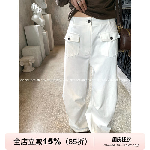 解构捏褶设计感休闲直筒阔腿裤