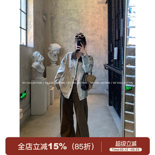GV大白哥 质感VTG 浅色做旧水洗撞色领牛仔外套秋季新款上衣百搭
